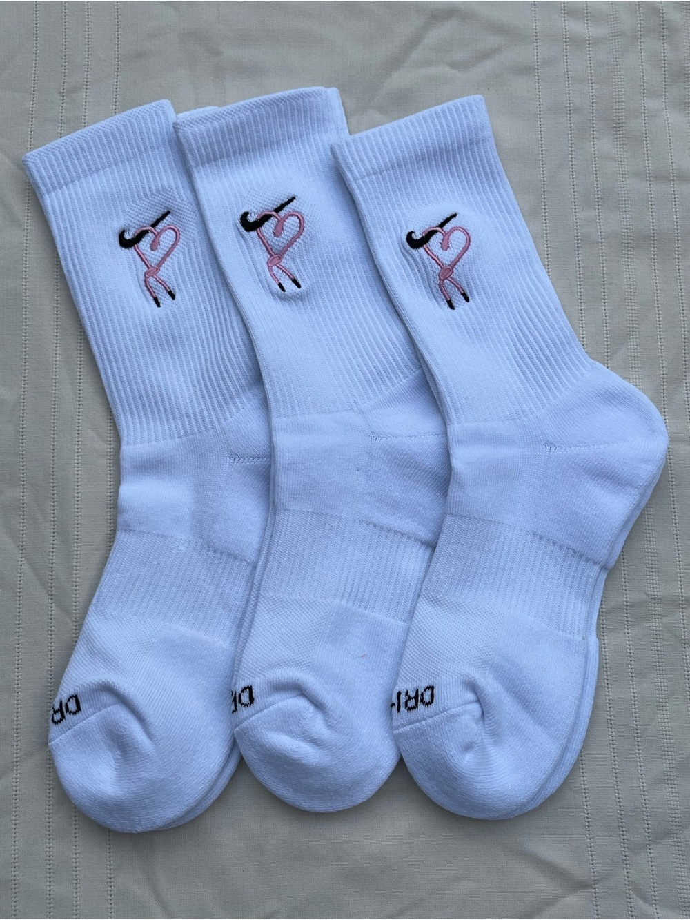 Nike White Crew Socks with Pink Heart Logo - 3 Pack